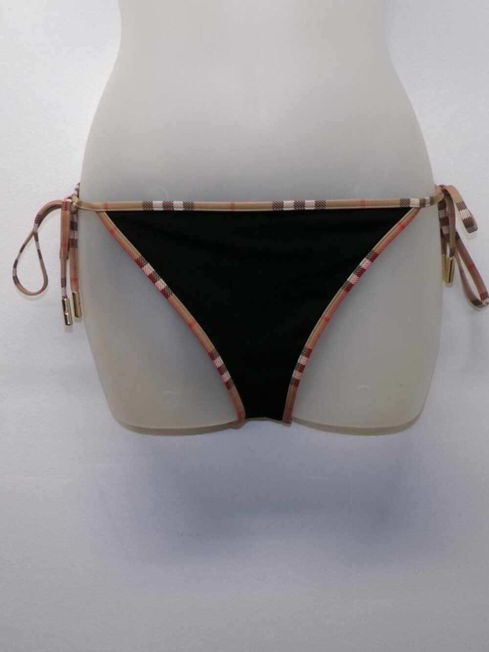 Burberry Bikini Swim Bottom Womens XS Black Nova Check Plaid Tie Side Adjustable